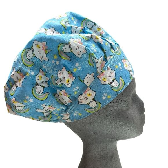 Scrub Cap Bouffant Style Elastic Back Unikitty Unicorn Rainbow Cat Handmade - Picture 3 of 5